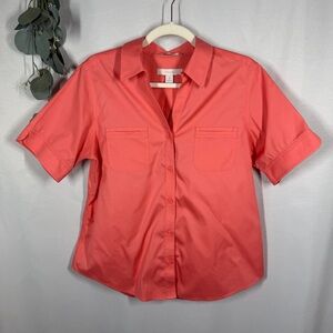 Chico's | No-Iron Button Down Short Sleeve Orange Women's Size 1/Medium